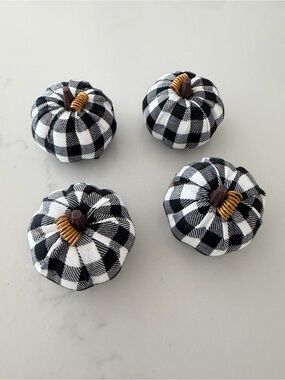 Hobby Lobby Black & White Buffalo Check Fabric Pumpkins - Set of 4
